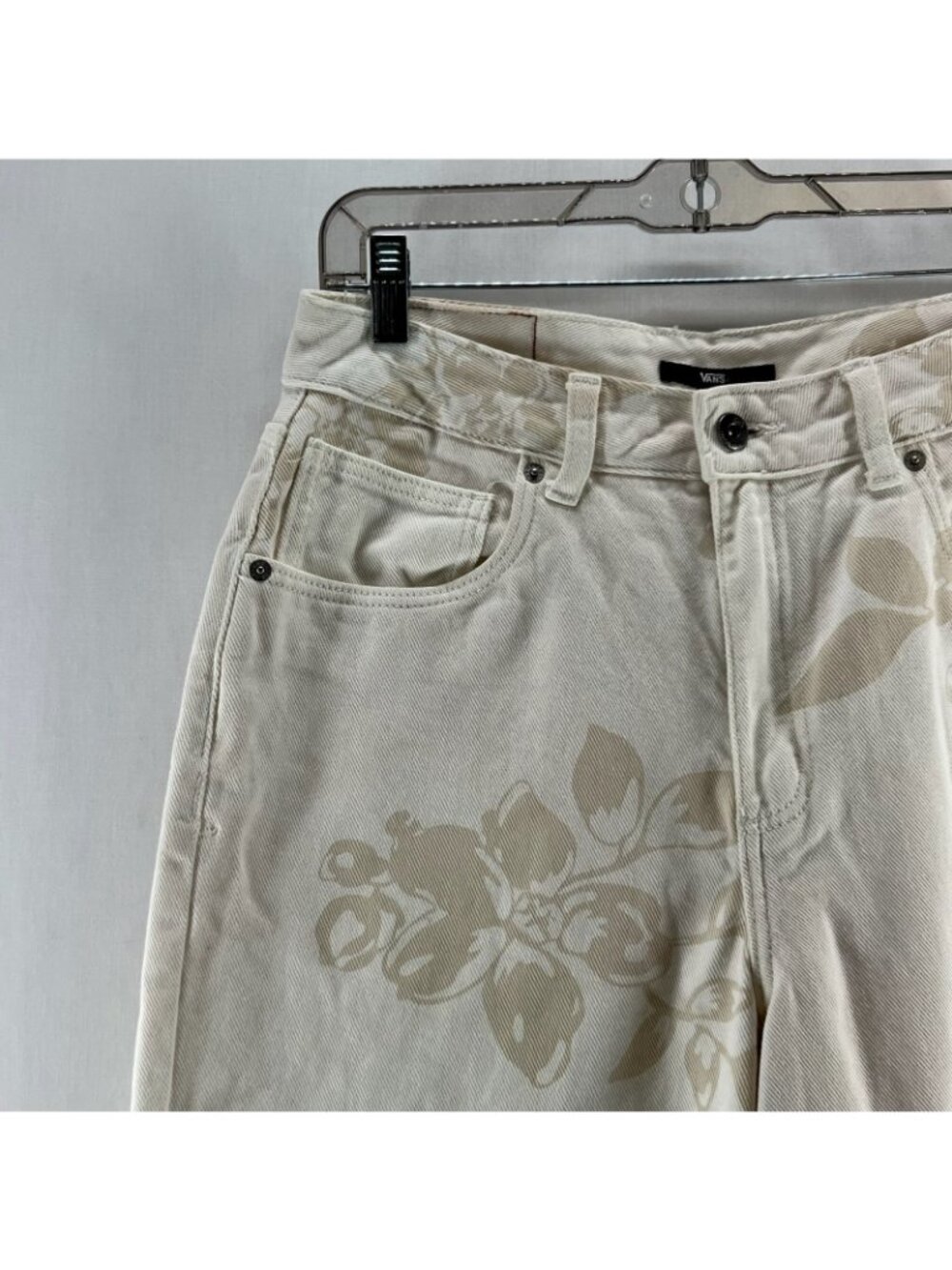 Vans Sirelle Floral High Waisted Mom Jeans Womens 29 Wide Leg Cotton Ecru Cream - Picture 6 of 14